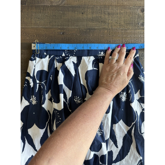 Women’s Floral Blue-White A Line Skirt Zipper Closure Pockets Elastic Waist - Picture 8 of 14